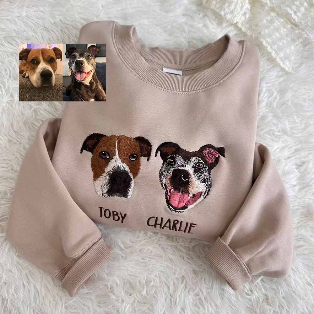 Custom Pet Face Portrait Embroidered Sweatshirt,Cat Mom Hoodie,Dog Mom Hoodie