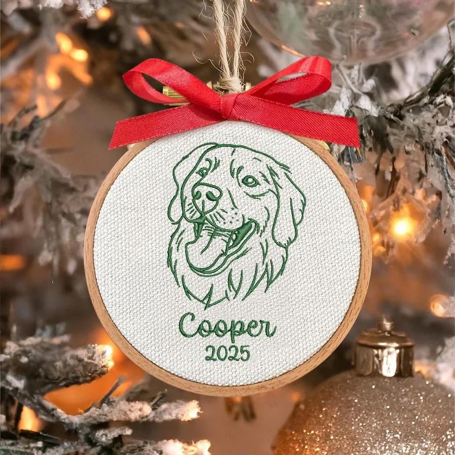 Custom Embroidered Dog Face Portrait Christmas Ornament Keepsake Gift For Dog Cat Owners Pet Lovers