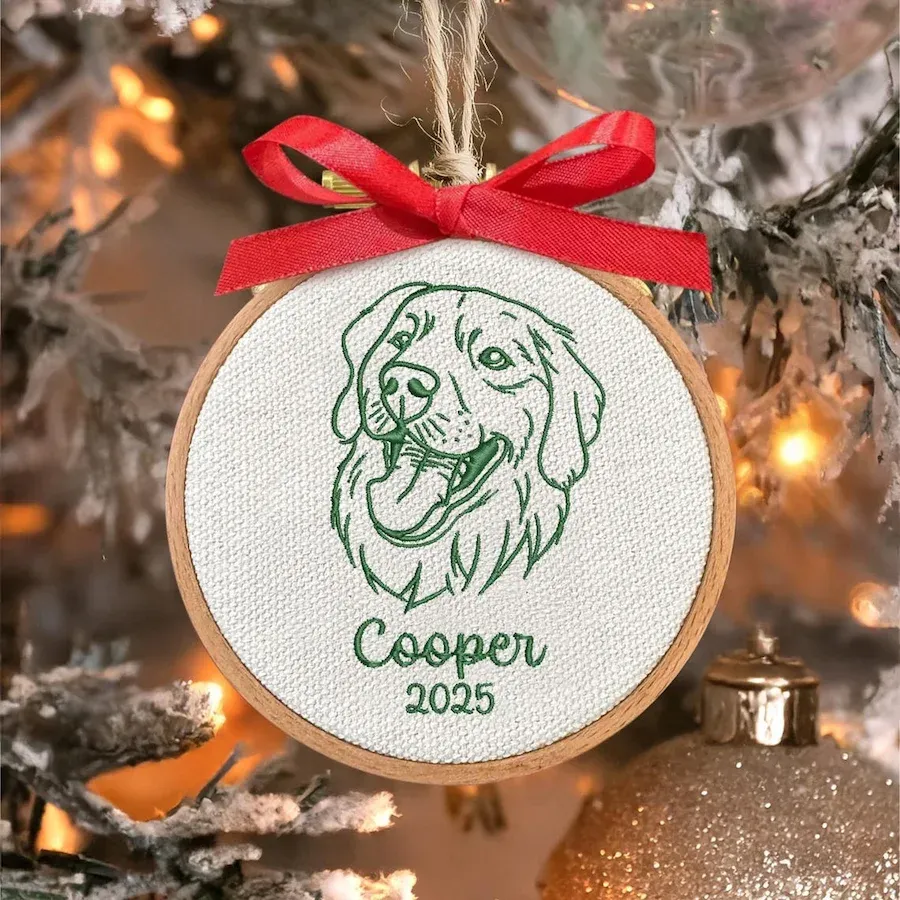 Custom Embroidered Dog Face Portrait Christmas Ornament Keepsake Gift For Dog Cat Owners Pet Lovers