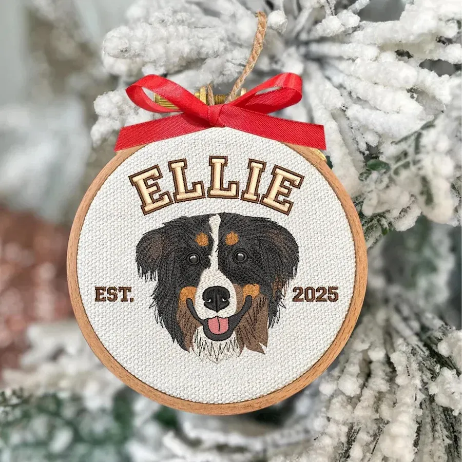 Custom Embroidered Pet Face Portrait Christmas Ornament Keepsake Gift For Dog Cat Owners Pet Lovers
