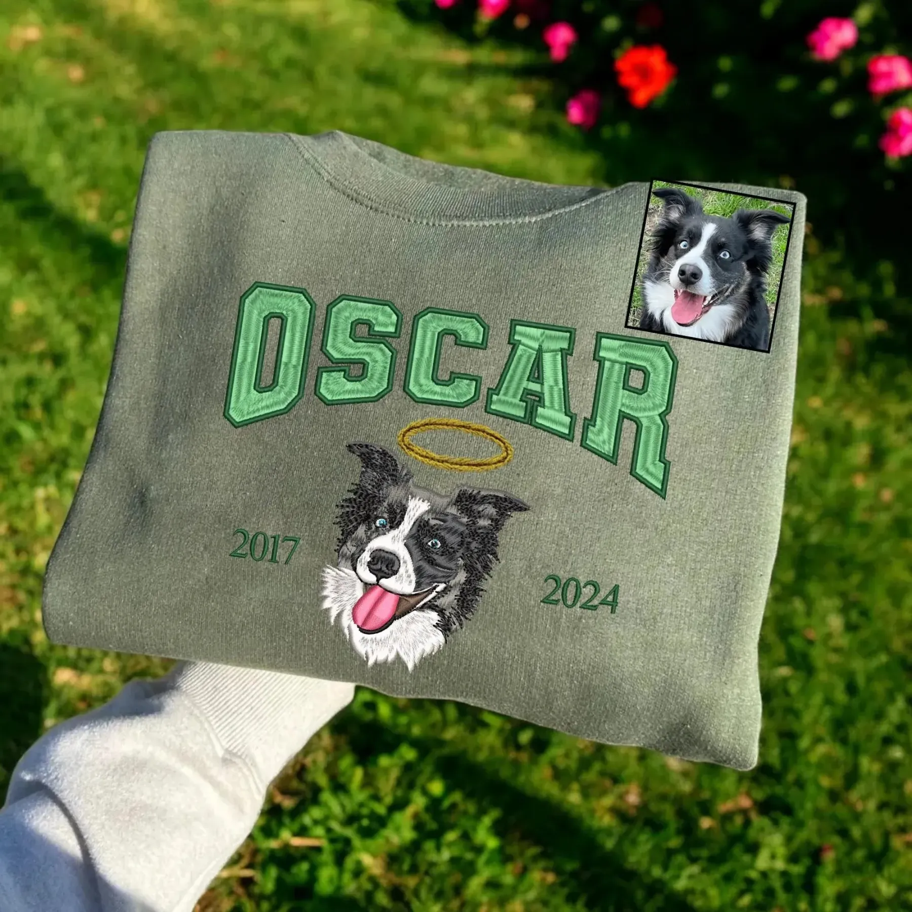 Custom Angel Pet Photo Halo College Style Embroidered Sweatshirt, Hoodie, T-Shirt-forlovever