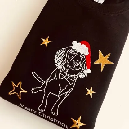 Custom Pet Portrait Christmas Starry Night Outline Embroidered Sweatshirt, Hoodie, T-Shirt-forlovever