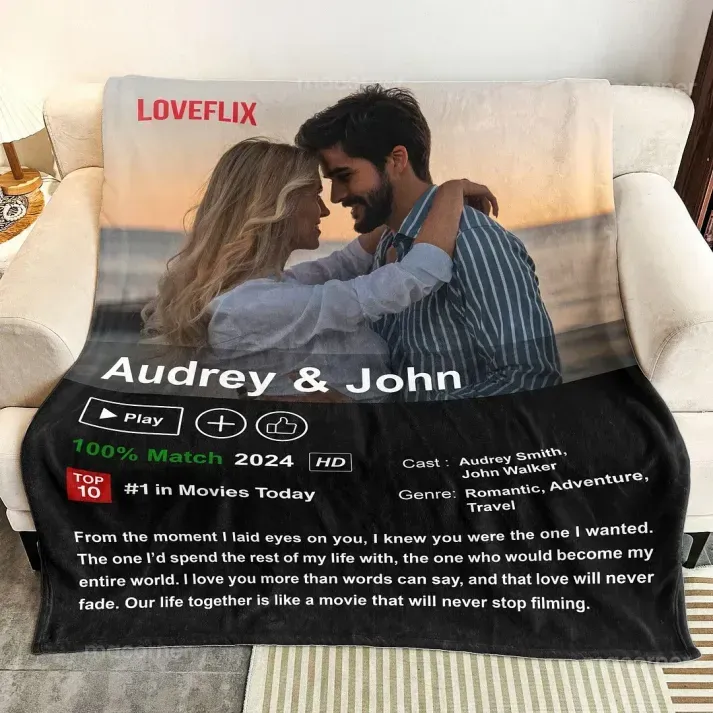 Custom LOVEFLIX Movie Photo Blanket with Your Love Story