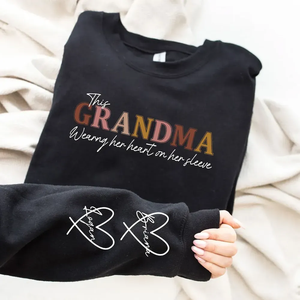 Personalized This Belongs to mum-Wear Heart On Sleeve Mama Sweatshirt with Kid Names on Sleeves-Mother's Day