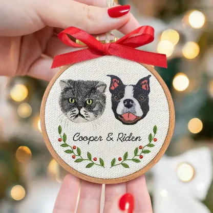 Personalized Embroidered Pet Portrait Ornament – Custom Pet Memorial Gift Christmas Tree Keepsake for Pet Lovers