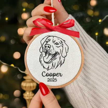 Custom Embroidered Dog Face Portrait Christmas Ornament Keepsake Gift For Dog Cat Owners Pet Lovers