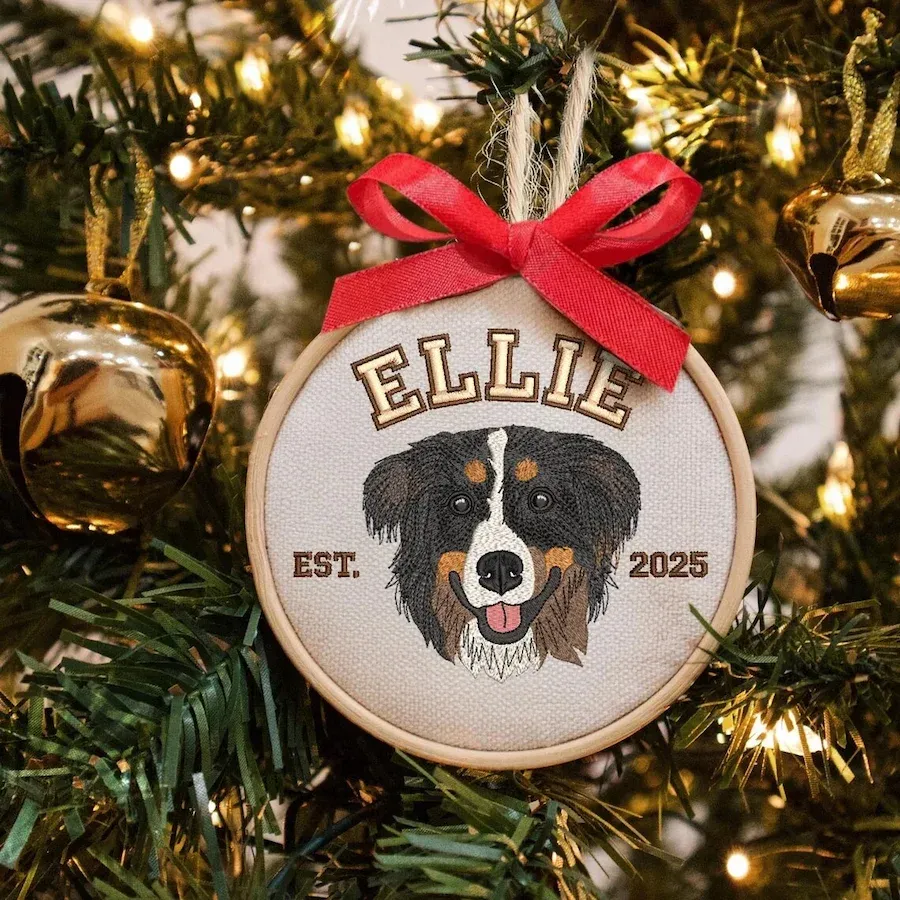 Custom Embroidered Pet Face Portrait Christmas Ornament Keepsake Gift For Dog Cat Owners Pet Lovers