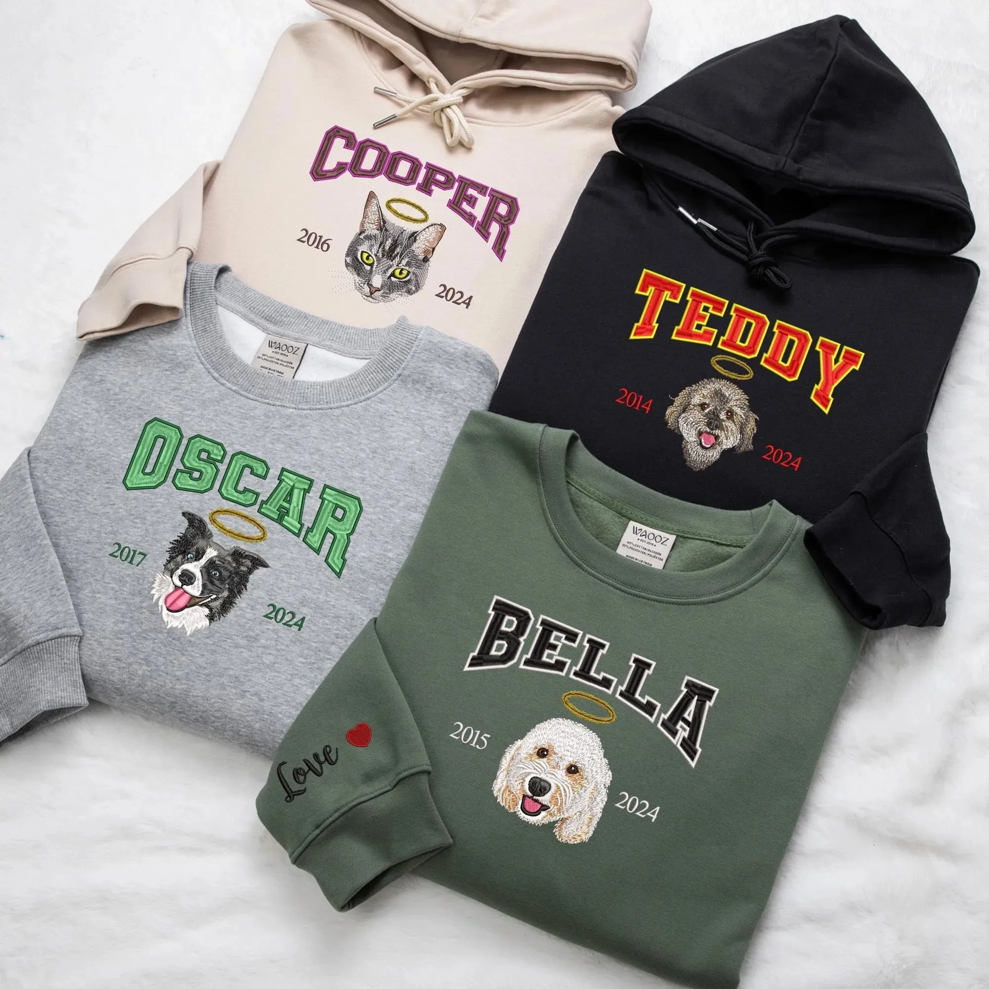 Custom Angel Pet Photo Halo College Style Embroidered Sweatshirt, Hoodie, T-Shirt-forlovever