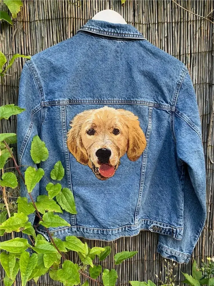 Denim Jacket With Custom Pet Portrait Embroidery On The Back