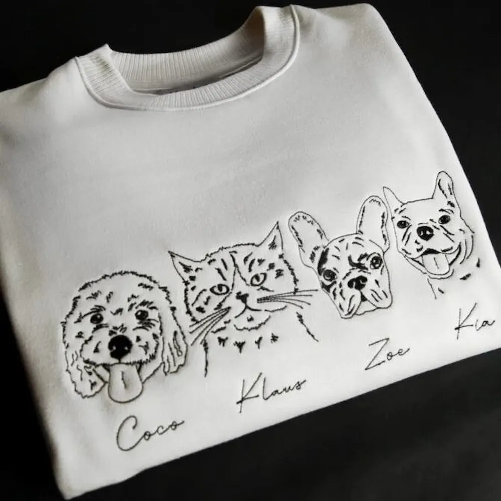 Custom Embroidered Pet Face Sweatshirt,Personalized hoodie embroidered with multiple pets
