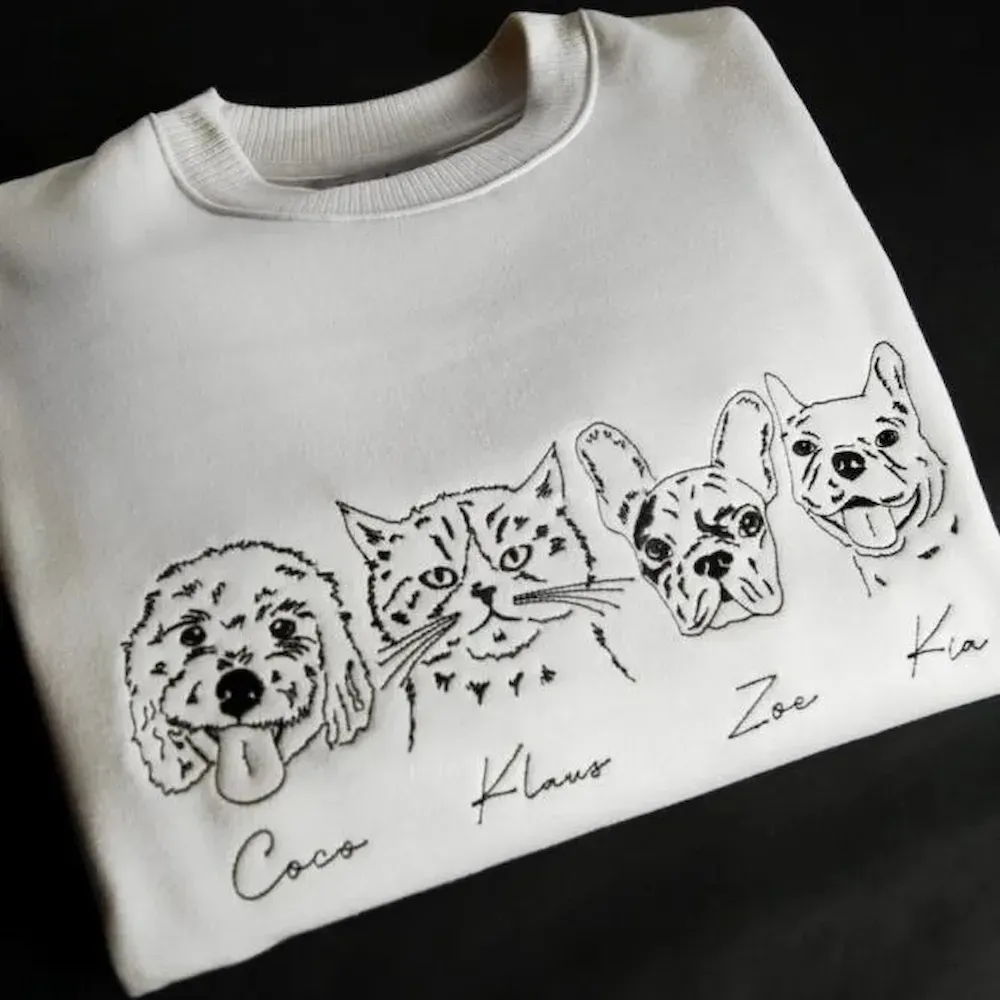Custom Embroidered Pet Face Sweatshirt,Personalized hoodie embroidered with multiple pets