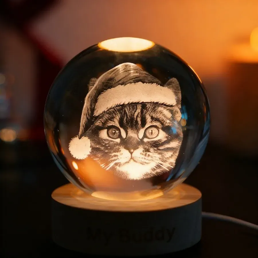 Customized pet face photo Christmas-themed crystal ball night light