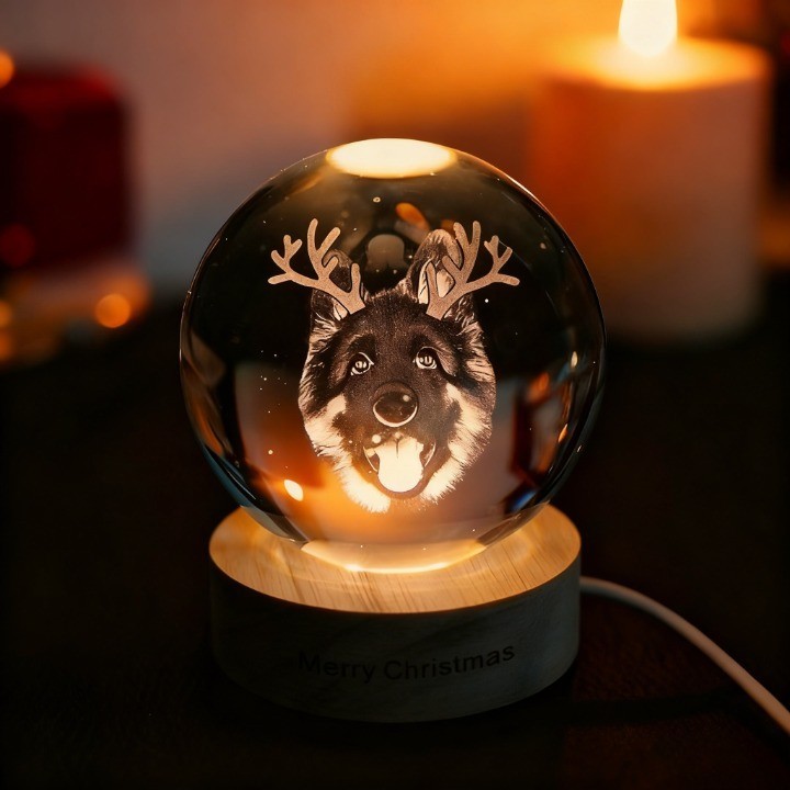 Customized pet face photo Christmas-themed crystal ball night light