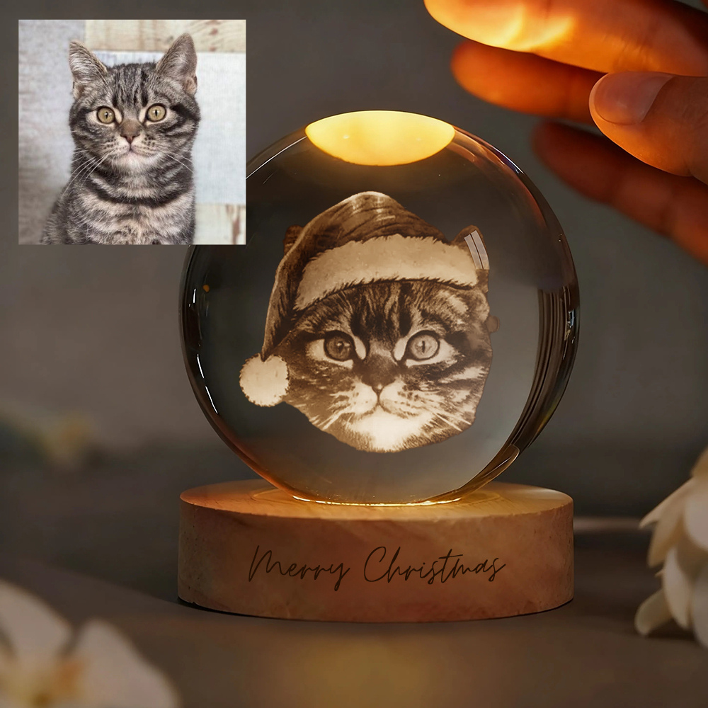 Customized pet face photo Christmas-themed crystal ball night light