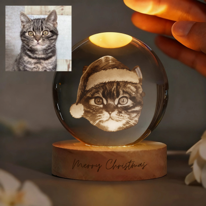 Customized pet face photo Christmas-themed crystal ball night light