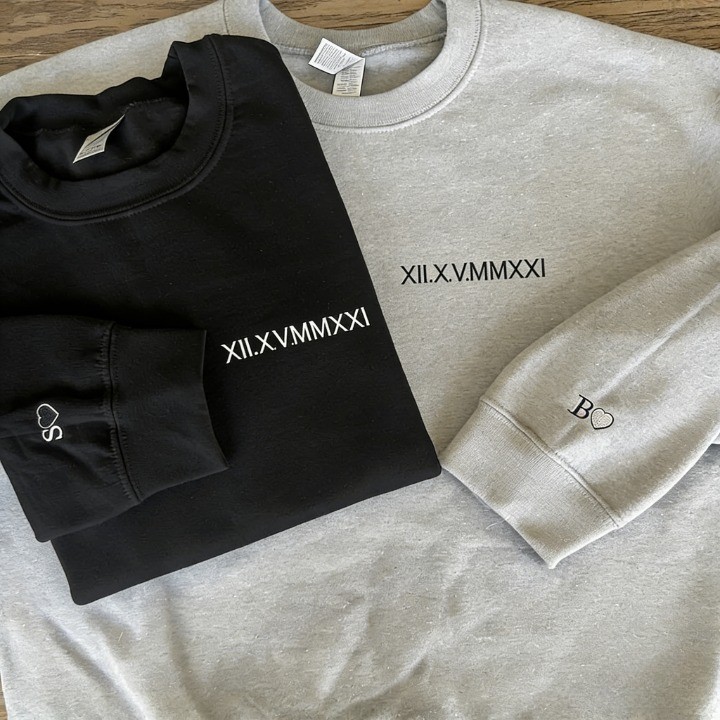 Custom Chest/Neck Embroidered Roman Numeral Matching Sweatshirt/Hoodie