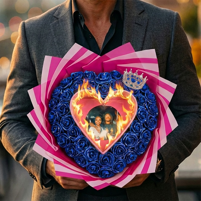 Will You Be My GF-Glitter Rose Profess Burning Rose Burn away bouquet