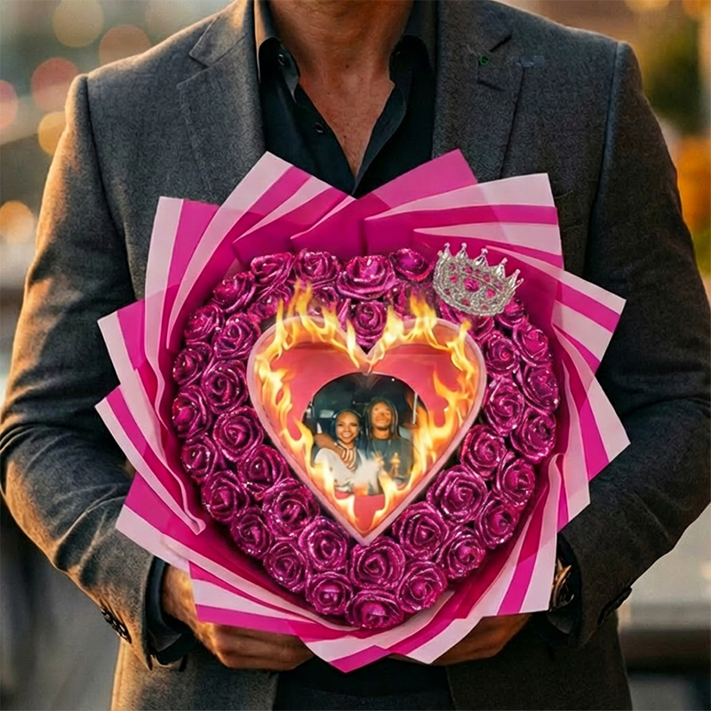 Will You Be My GF-Glitter Rose Profess Burning Rose Burn away bouquet