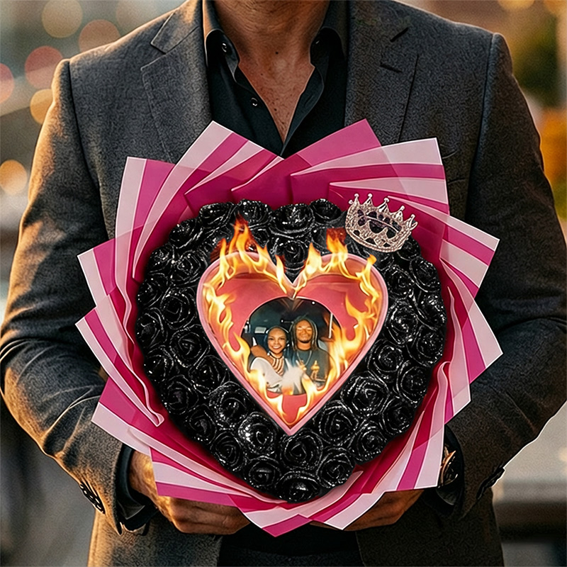 Will You Be My GF-Glitter Rose Profess Burning Rose Burn away bouquet