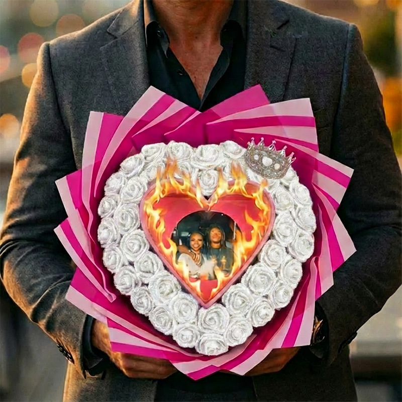 Will You Be My GF-Glitter Rose Profess Burning Rose Burn away bouquet