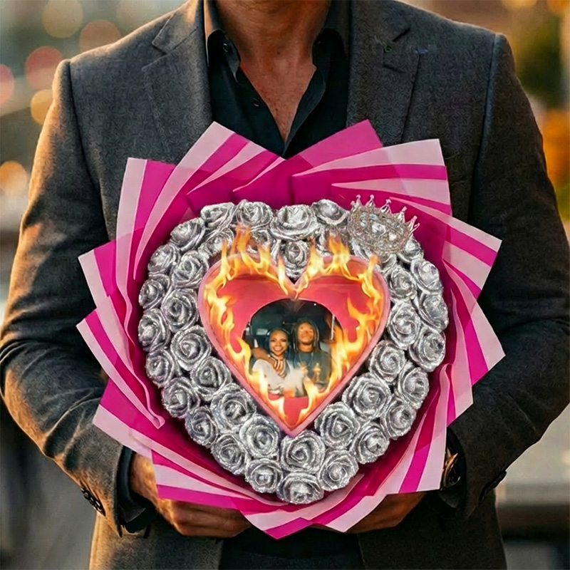 Will You Be My GF-Glitter Rose Profess Burning Rose Burn away bouquet