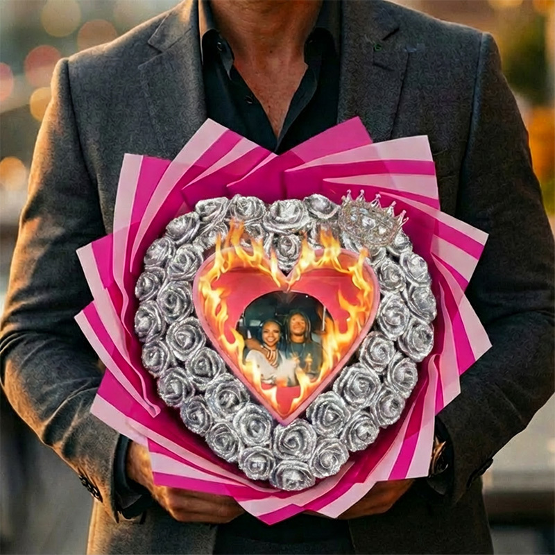 Will You Be My GF-Glitter Rose Profess Burning Rose Burn away bouquet