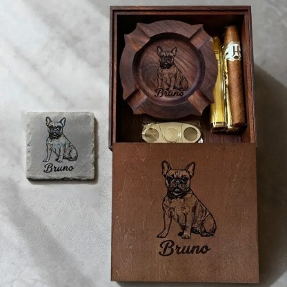 Personalized Pet Portrait Engraved  Cigar Ashtray, Pet Lover Gift for Him, Dog Dad Gift