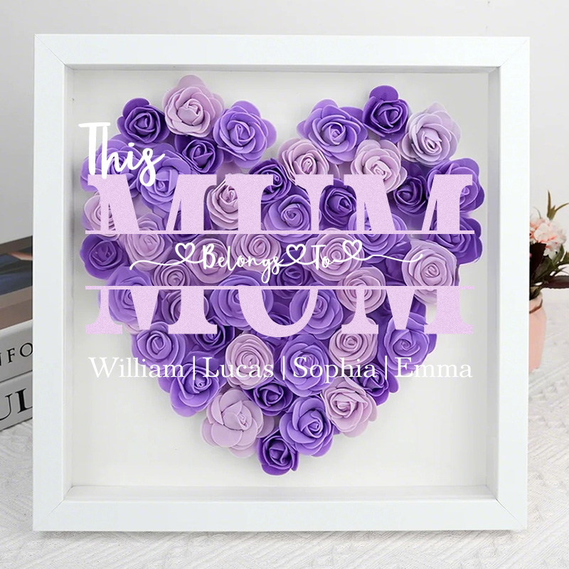 'This MOM Belongs to' Personalized Flower Shadow Box Custom Name & Text Heart Rose Frame Decorations Mother's Day Gift-forlovever