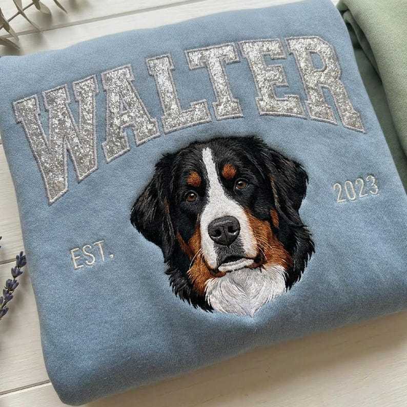 Glitter Custom Dog Face Embroidered Sweatshirt, Personalized Pet Crewneck Hoodie, Embroidered Cat Crewneck, Gift for Dog Mom 