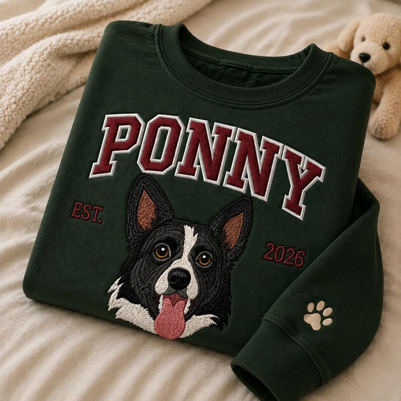 Personalized Embroidered Pet Face and Name Est T-shirt Keepsake Gift for Pet Lovers