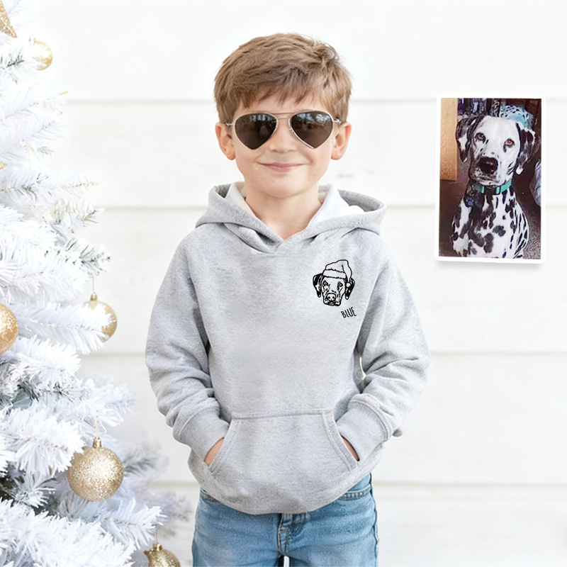Custom Christmas Pet Portrait Kids Embroidery Hoodies、Sweatshirts、Tees