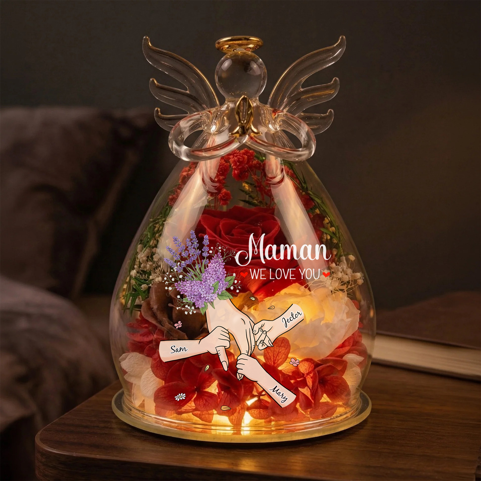 Custom Floral Hand Personalized Flower In Angel Figurines-Mother's Day Gift