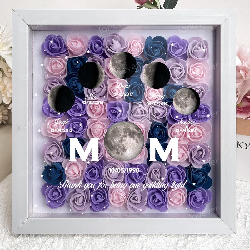 Mummy's Universe - Personalised Customised Starry Moon Phase Flower Shadow Box-forlovever