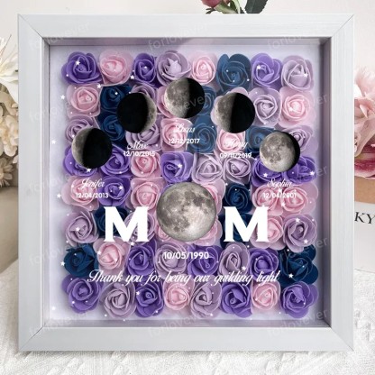 Mummy's Universe - Personalised Customised Starry Moon Phase Flower Shadow Box-forlovever