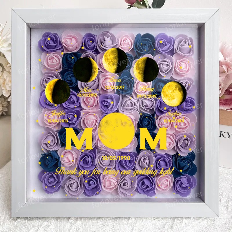 Mummy's Universe - Personalised Customised Starry Moon Phase Flower Shadow Box-forlovever