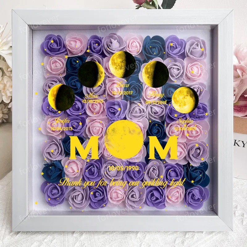 Mummy's Universe - Personalised Customised Starry Moon Phase Flower Shadow Box-forlovever