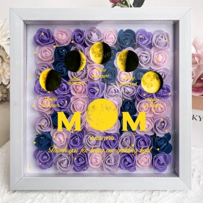 Mummy's Universe - Personalised Customised Starry Moon Phase Flower Shadow Box-forlovever