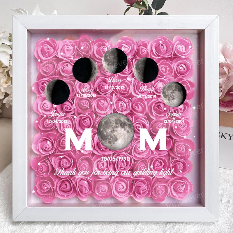 Mummy's Universe - Personalised Customised Starry Moon Phase Flower Shadow Box-forlovever