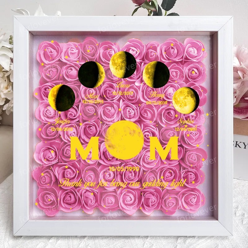 Mummy's Universe - Personalised Customised Starry Moon Phase Flower Shadow Box-forlovever