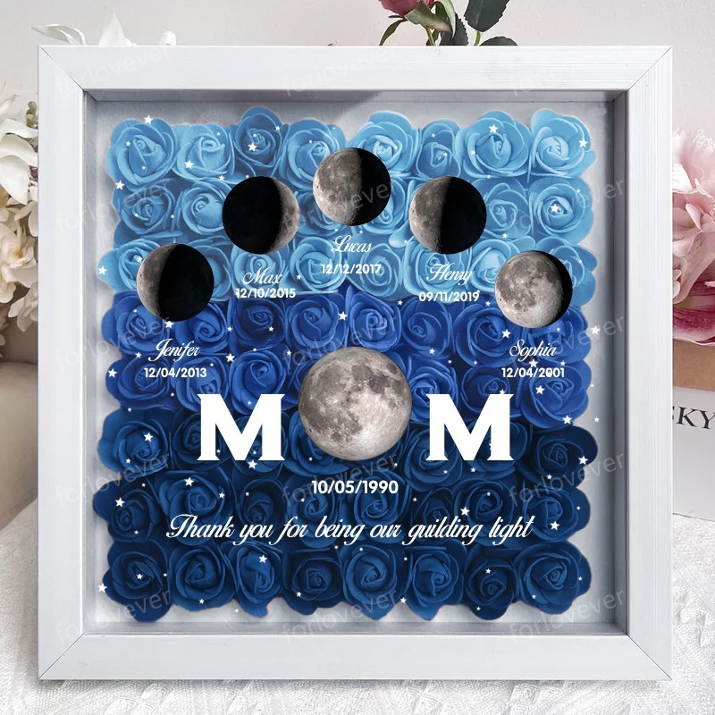 Mummy's Universe - Personalised Customised Starry Moon Phase Flower Shadow Box-forlovever