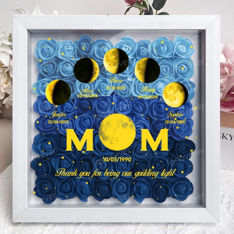 Mummy's Universe - Personalised Customised Starry Moon Phase Flower Shadow Box-forlovever