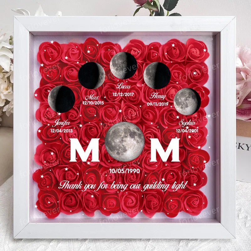 Mummy's Universe - Personalised Customised Starry Moon Phase Flower Shadow Box-forlovever