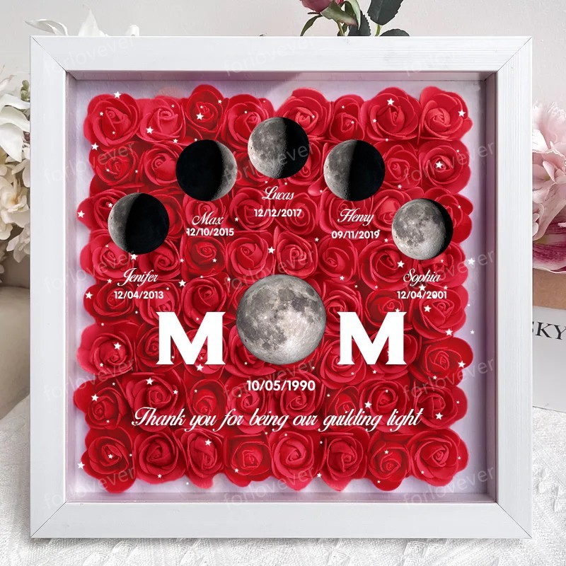 Mummy's Universe - Personalised Customised Starry Moon Phase Flower Shadow Box-forlovever