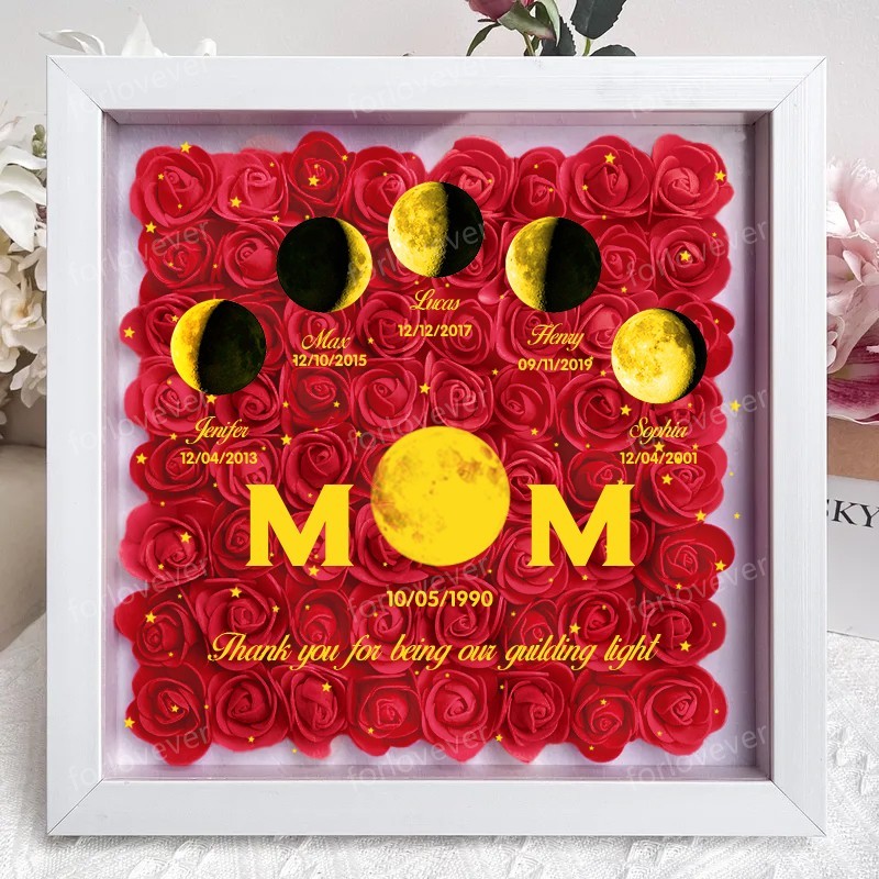 Mummy's Universe - Personalised Customised Starry Moon Phase Flower Shadow Box-forlovever