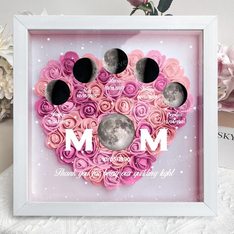 Mummy's Universe - Personalised Customised Starry Moon Phase Flower Shadow Box-forlovever