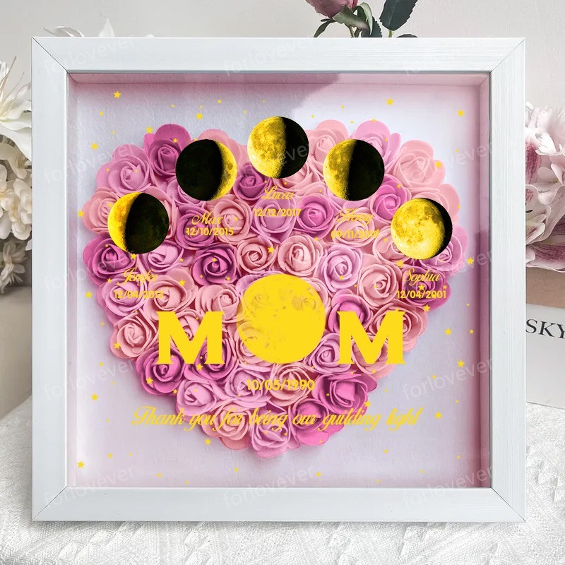 Mummy's Universe - Personalised Customised Starry Moon Phase Flower Shadow Box-forlovever