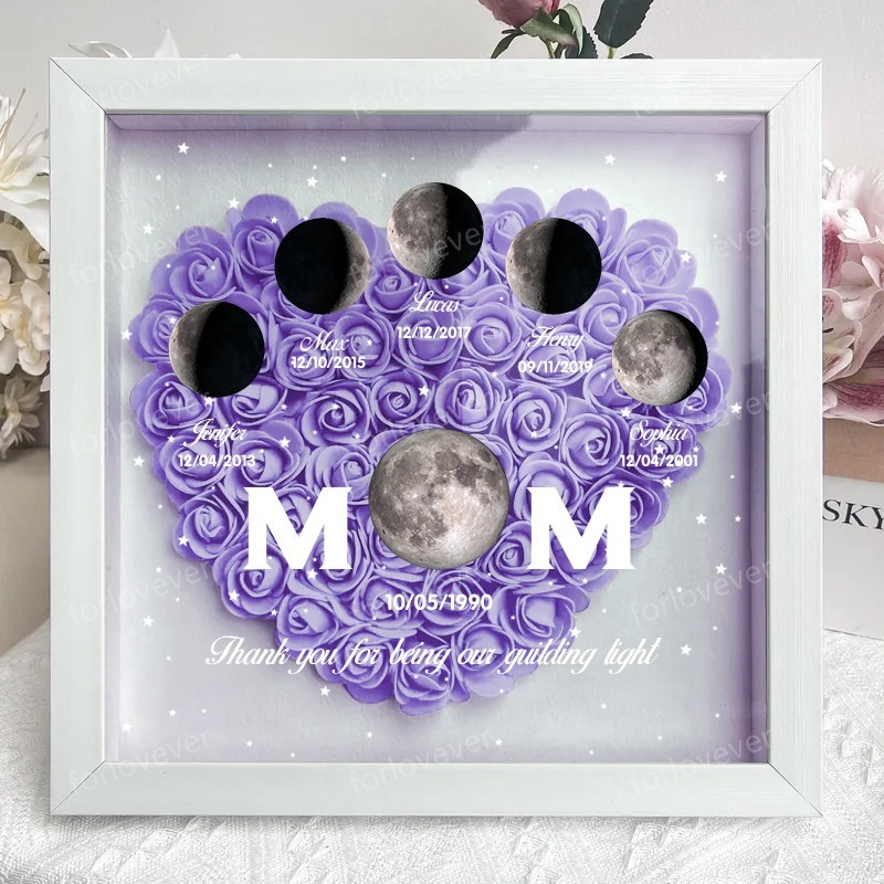 Mummy's Universe - Personalised Customised Starry Moon Phase Flower Shadow Box-forlovever