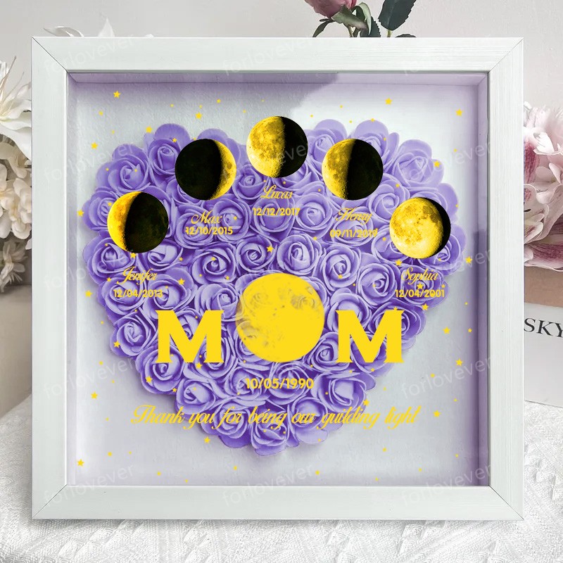 Mummy's Universe - Personalised Customised Starry Moon Phase Flower Shadow Box-forlovever