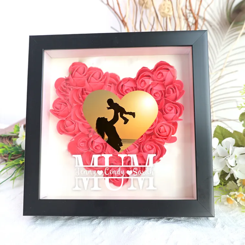 Mom Heart Photo Flower Pattern Shadow Box Gift-forlovever