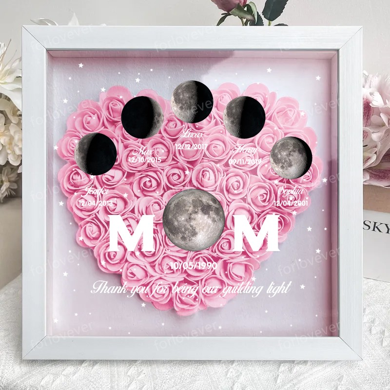 Mummy's Universe - Personalised Customised Starry Moon Phase Flower Shadow Box-forlovever